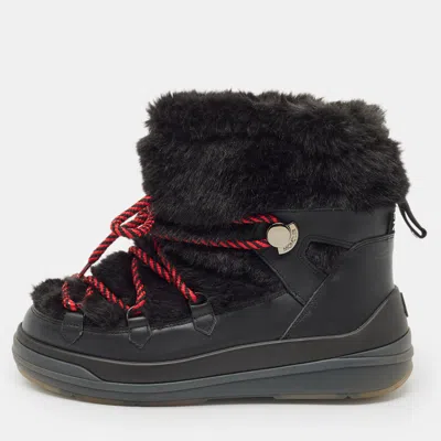 Pre-owned Moncler Black Leather And Shearling Trailgrip Apres High Boots Size 38