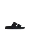 Moncler Mon Summer Leather Sandals With Nylon Details In Black