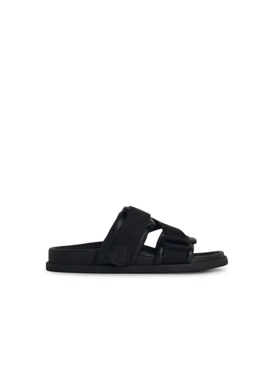 MONCLER MONCLER BLACK LEATHER BLEND SANDALS