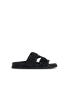 Moncler Mon Summer Leather Sandals With Nylon Details In Black