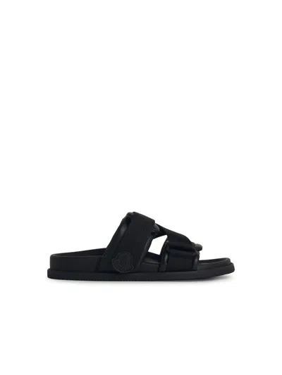MONCLER MONCLER BLACK LEATHER BLEND SANDALS