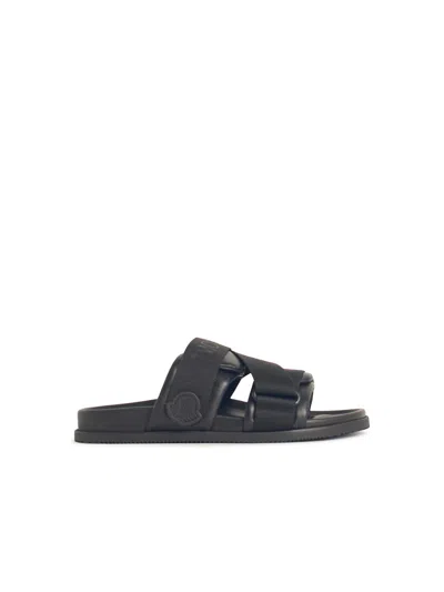 MONCLER BLACK LEATHER BLEND SANDALS