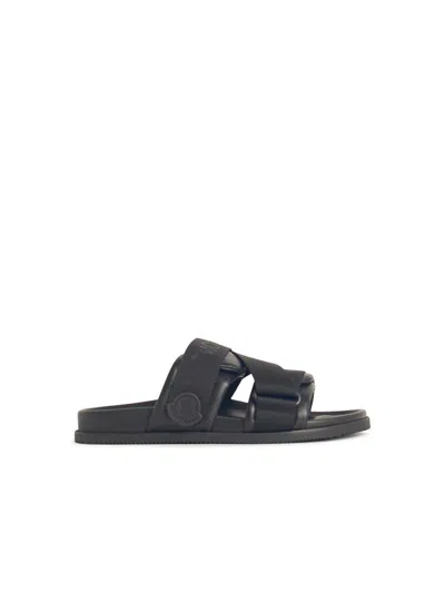 MONCLER MONCLER BLACK LEATHER BLEND SANDALS