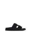 Moncler Mon Summer Leather Sandals With Nylon Details In Black