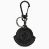 MONCLER BLACK LEATHER KEYRING BY | LOGO SHAPE, SNAP HOOK, METAL RING | MEN'S SS24 ACCESSORY