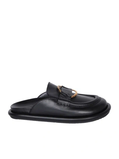 Moncler Black Leather Mules