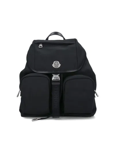 Moncler Black Leather-trimmed Backpack With Multiple Zip Pockets