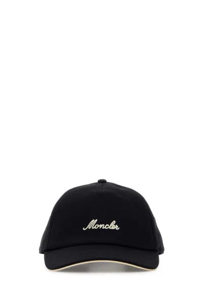 Moncler Logo Cotton Baseball Cap In Blue