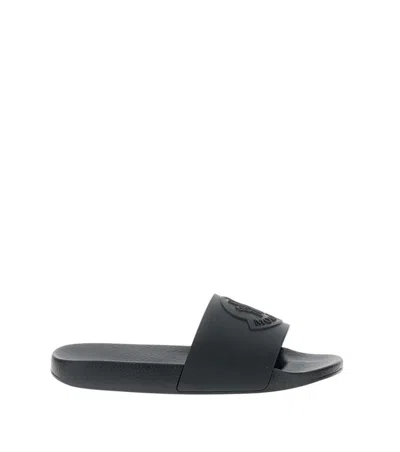 Moncler Basile Slide Sandals Anatomical Strap Logo In Black | ModeSens