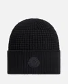 Moncler Textured Knit Hat With Prominent Logo Detail In Black