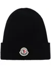 Moncler Mens Black Logo-patch Ribbed Wool-cashmere Beanie Hat In Black