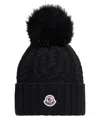 Moncler Cashmere Blend Beanie With Pom Pom In Black