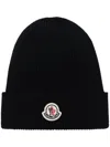 Moncler Mens Black Logo-patch Ribbed Wool-cashmere Beanie Hat In Black