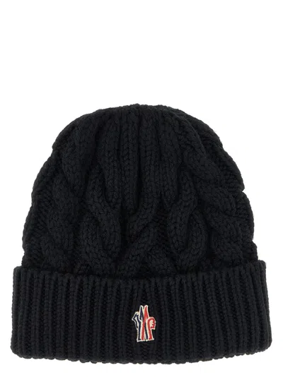 MONCLER BLACK LOGO BEANIE HAT