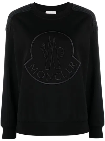 MONCLER BLACK LOGO COTTON CREWNECK SWEATSHIRT
