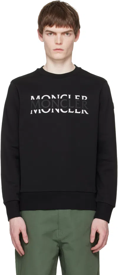 Moncler Black Logo Cotton Jersey Long Sleeve Sweatshirt In Multi