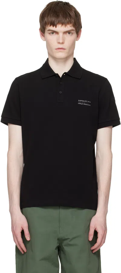 Moncler Black Logo Cotton Piquet Polo
