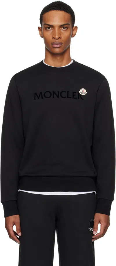 Moncler Logo Cotton Fleece Crewneck Sweatshirt In Black