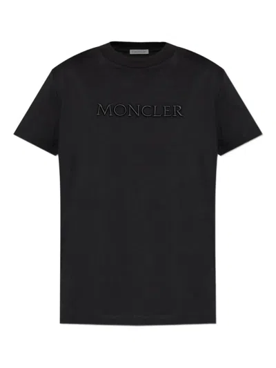 MONCLER WOMEN BLACK LOGO COTTON T-SHIRT, L LUXURY T-SHIRTS FOR WOMEN DARVEYS