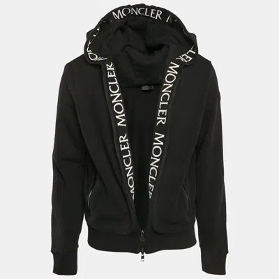Pre-owned Moncler Black Logo Embroidered Cotton Knit Manglia Cardigan Hoodie L