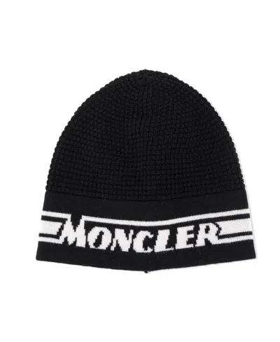 Moncler Kids' Black Logo Knitted Pullover Hat