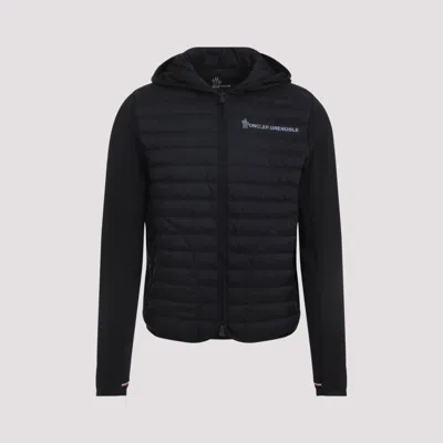 Moncler Striped Detailing Cotton Blend Hooded Jacket In Black