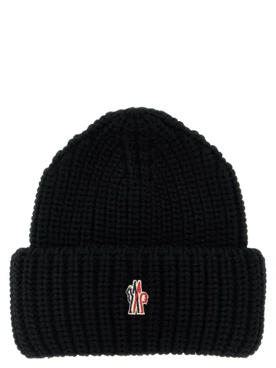 MONCLER BLACK LOGO PATCH BEANIE