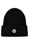 Moncler Ribbed Beanie Hat With Embroidered Logo Detail In Black