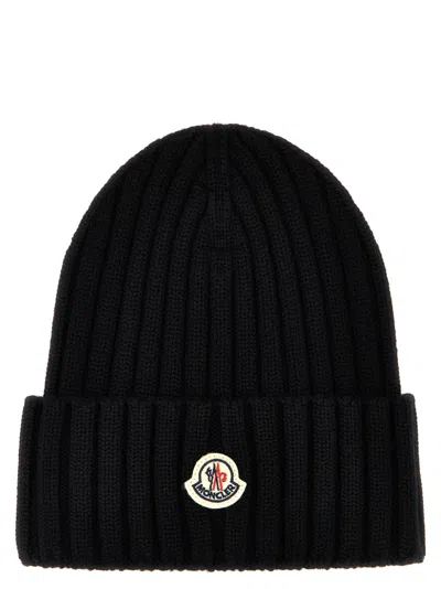 Moncler Black Logo Patch Beanie Hat