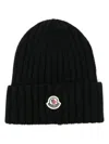 Moncler Ribbed Beanie Hat With Embroidered Logo Detail In Black