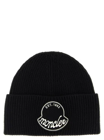 Moncler Knitted Cotton Beanie Hat Turn Up Brim In Brown