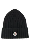 Moncler Black Logo Patch Beanie Hat In Black