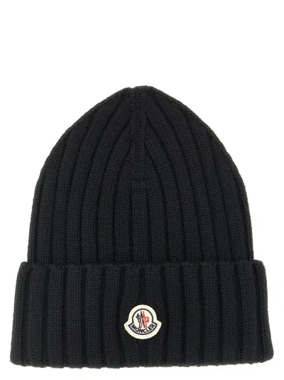 Moncler Black Logo Patch Beanie Hat