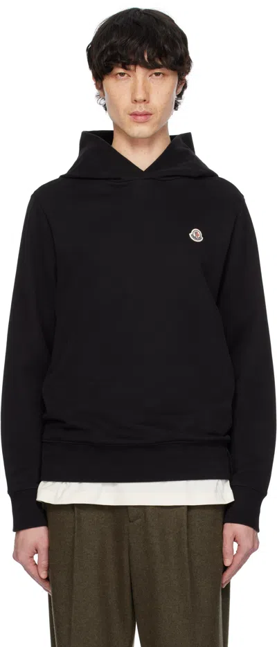 MONCLER BLACK LOGO PATCH COTTON HOODIE