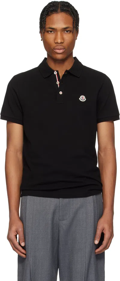 MONCLER BLACK LOGO PATCH COTTON POLO