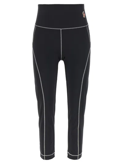 Moncler Leggings With Logo Patch And Contrast Stitching In Black