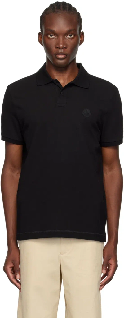 Moncler Black Logo Patch Polo In 999 - Black