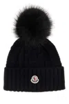 Moncler Cable-knit Cashmere And Wool-blend Beanie In Black