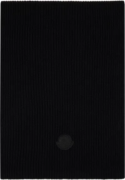 Moncler Black Logo Scarf In 999 Black