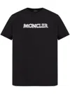 Moncler Black Cotton T-shirt With White Logo Print In Black