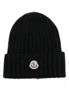 Moncler Ribbed Beanie Hat With Embroidered Logo Detail In Black
