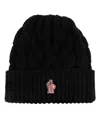 Moncler Logo Patch Wool Beanie In Black