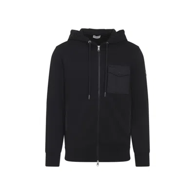 MONCLER BLACK LOGO ZIP UP HOODIE