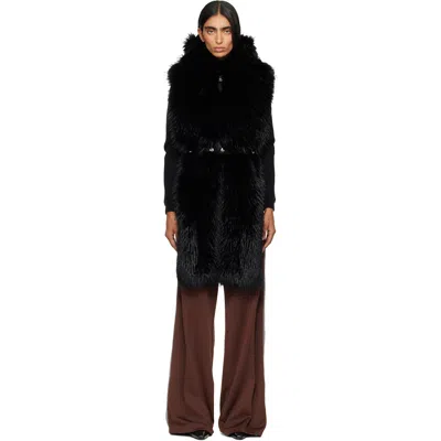 Moncler Black Long Hair Fabric Scarf In 999 Black