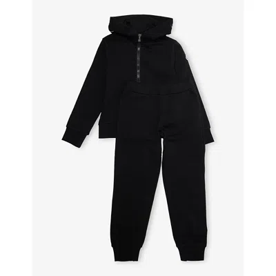 Moncler Kids' Black Long-sleeve Cotton-fleece Tracksuit Set 4-12