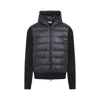 Moncler Hooded Quilted Sweater Ribbed Sleeves In Black