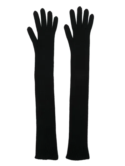 Moncler Black Long Virgin Wool Gloves