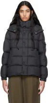 Moncler Long Little Down Jacket With Square Quilting And Hood In 999 Black