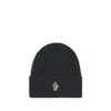 Moncler Ribbed Logo-patch Beanie Hat In Blue