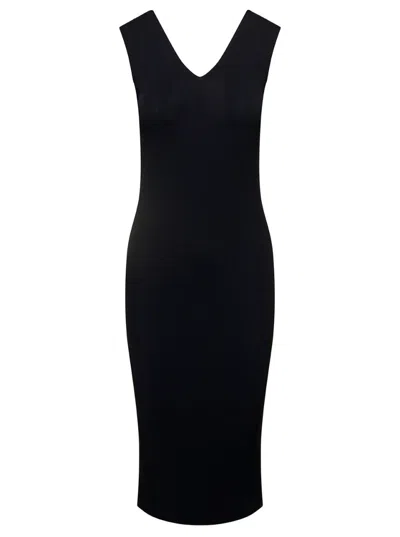 Moncler Black Mini Sleeveless Knit Dress With Logo Pstch In Viscose Blend Woman